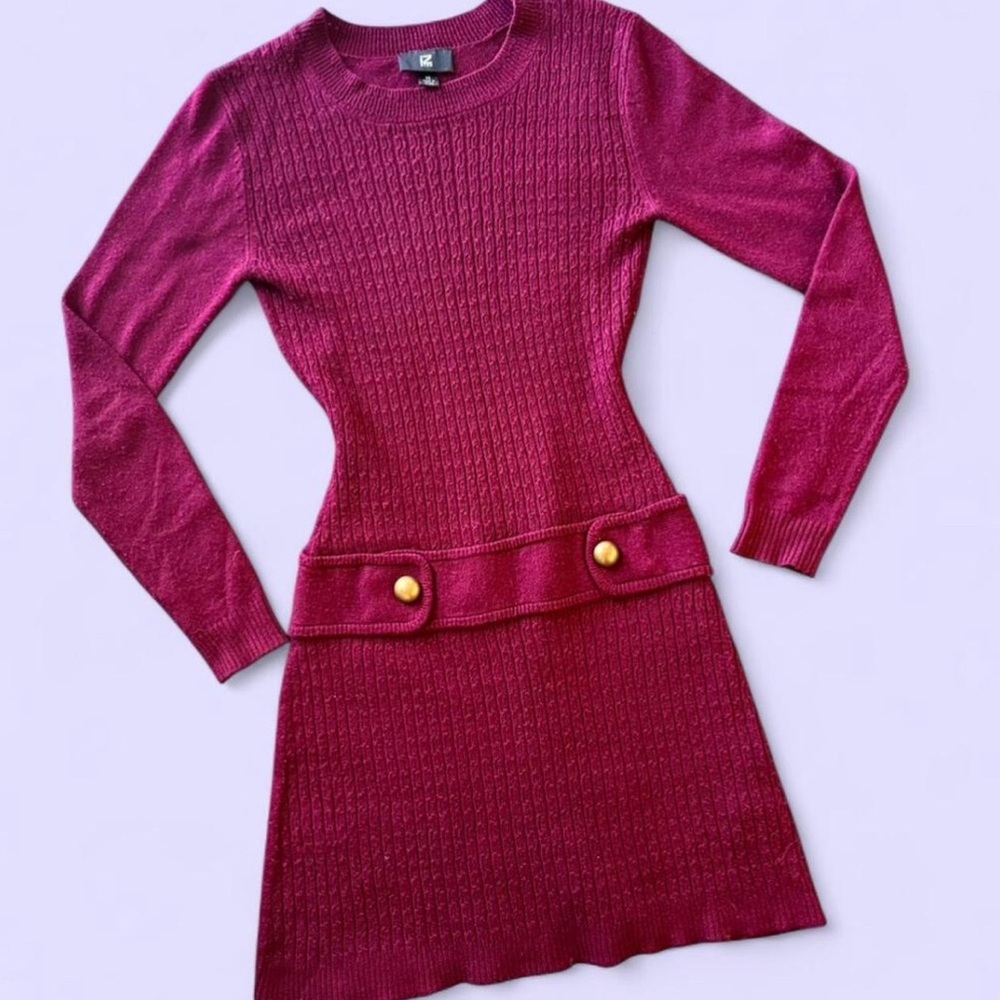Burgundy Y2K Crewneck Knit Dress with hip belt